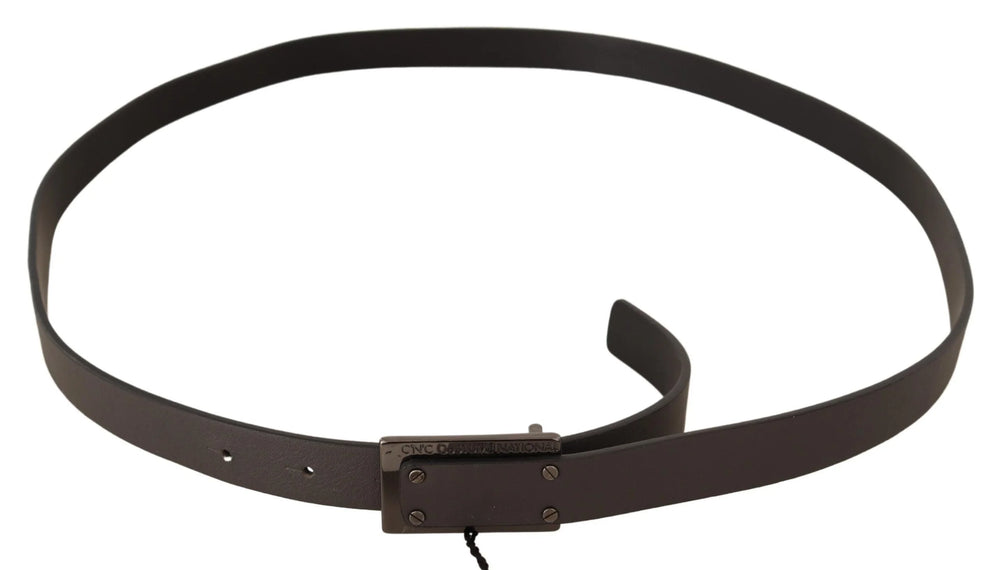 Costume National Dark Brown Leather Logo Buckle Belt - 100 cm / 40 Inches - Belts