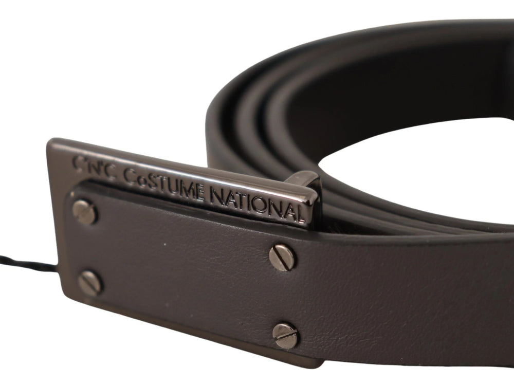 Costume National Dark Brown Leather Logo Buckle Belt - 100 cm / 40 Inches - Belts