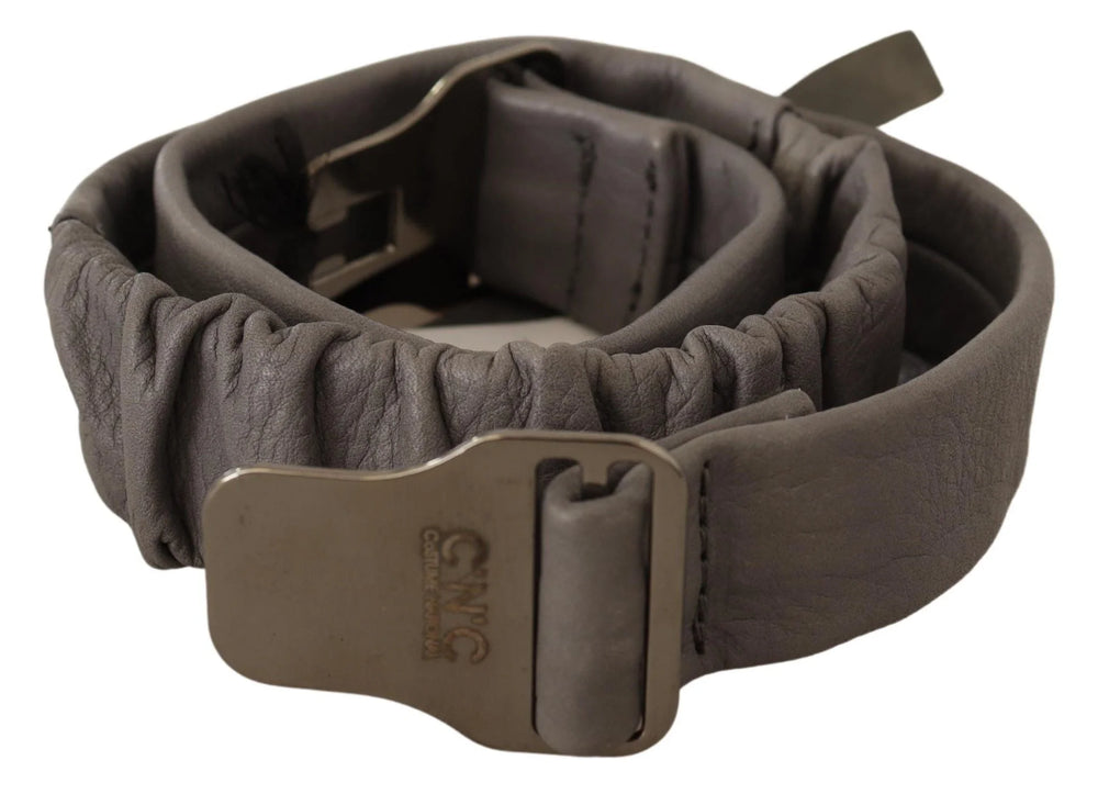 Costume National Gray Leather Silver Buckle Waist Belt - 85 cm / 34 Inches - Belts