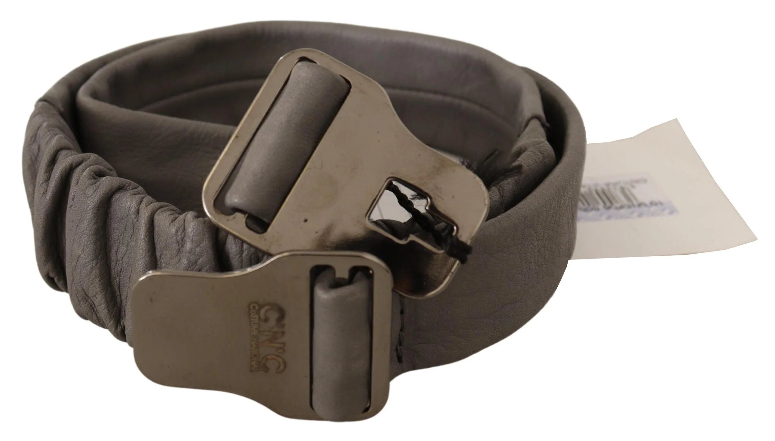 Costume National Gray Leather Silver Buckle Waist Belt - 85 cm / 34 Inches - Belts