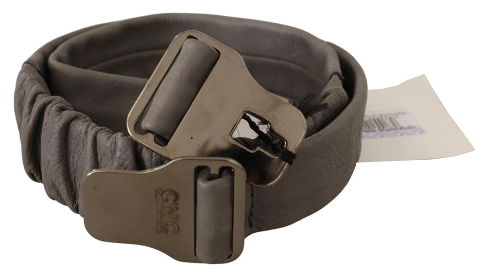 Costume National Gray Leather Silver Buckle Waist Belt - 85 cm / 34 Inches - Belts