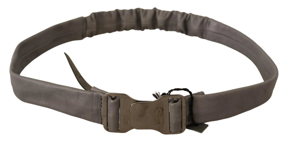 Costume National Gray Leather Silver Buckle Waist Belt - 85 cm / 34 Inches - Belts