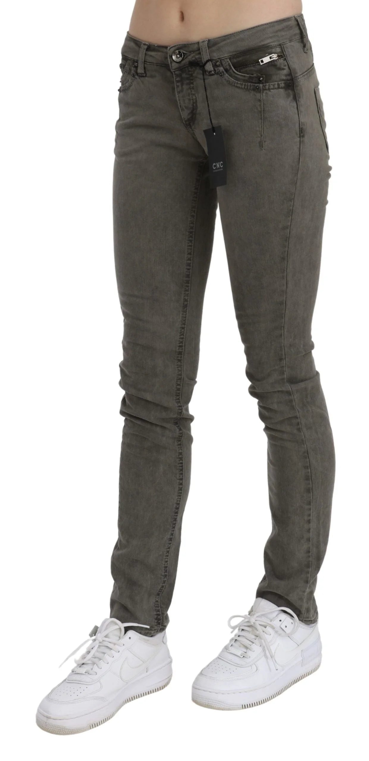 Costume National Gray Low Waist Skinny Denim Cotton Jeans - Jeans