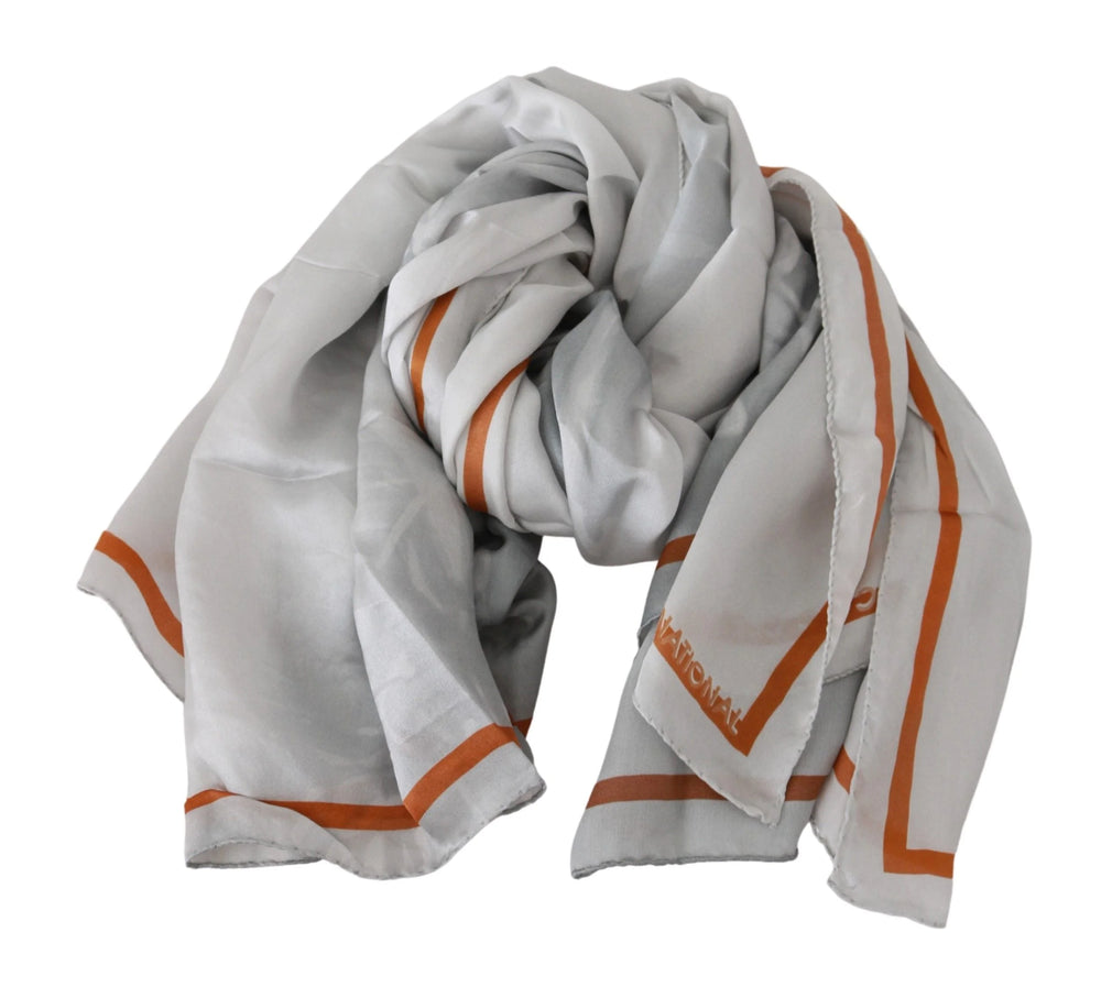 Costume National Gray Orange Silk Floral Foulard Wrap Scarf - Scarves & Shawls
