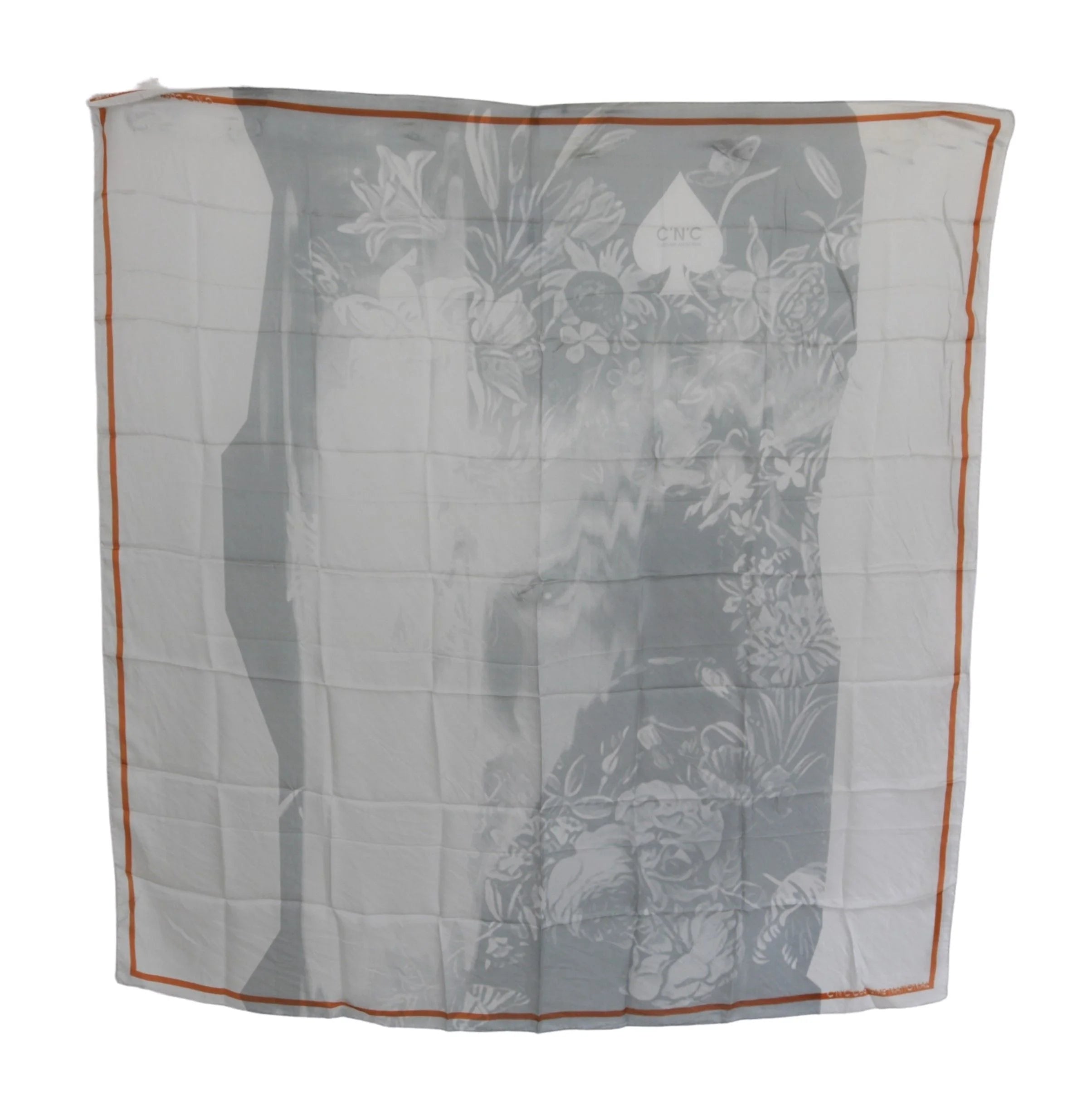 Costume National Gray Orange Silk Floral Foulard Wrap Scarf - Scarves & Shawls