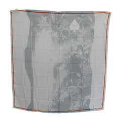 Costume National Gray Orange Silk Floral Foulard Wrap Scarf - Scarves & Shawls