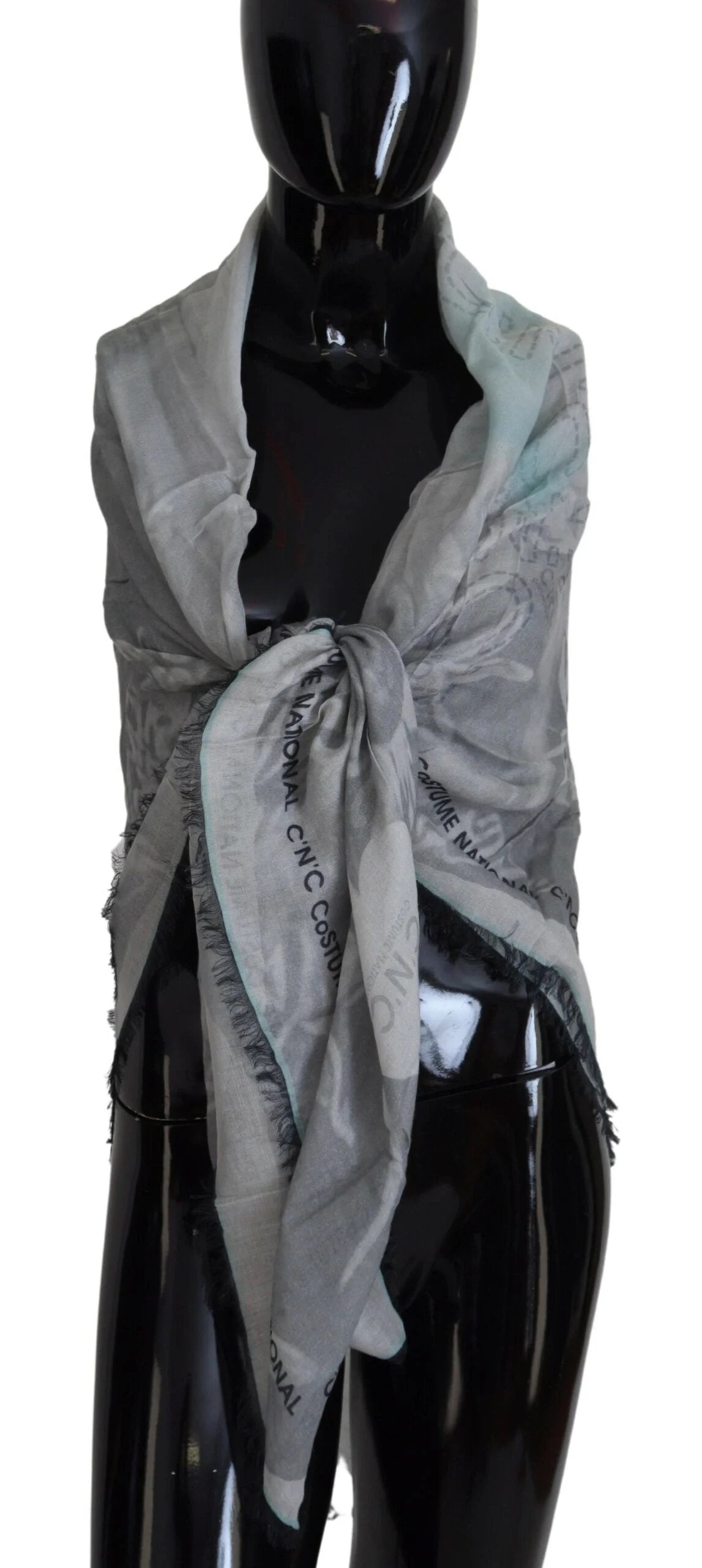 Costume National Gray Print Shawl Foulard Fringes Scarf - Scarves & Shawls