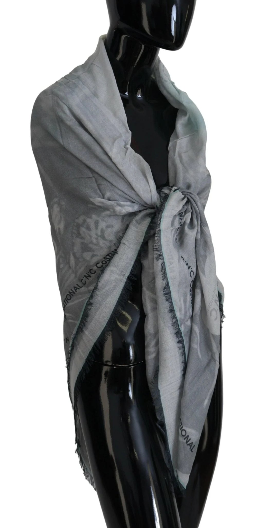 Costume National Gray Print Shawl Foulard Fringes Scarf - Scarves & Shawls