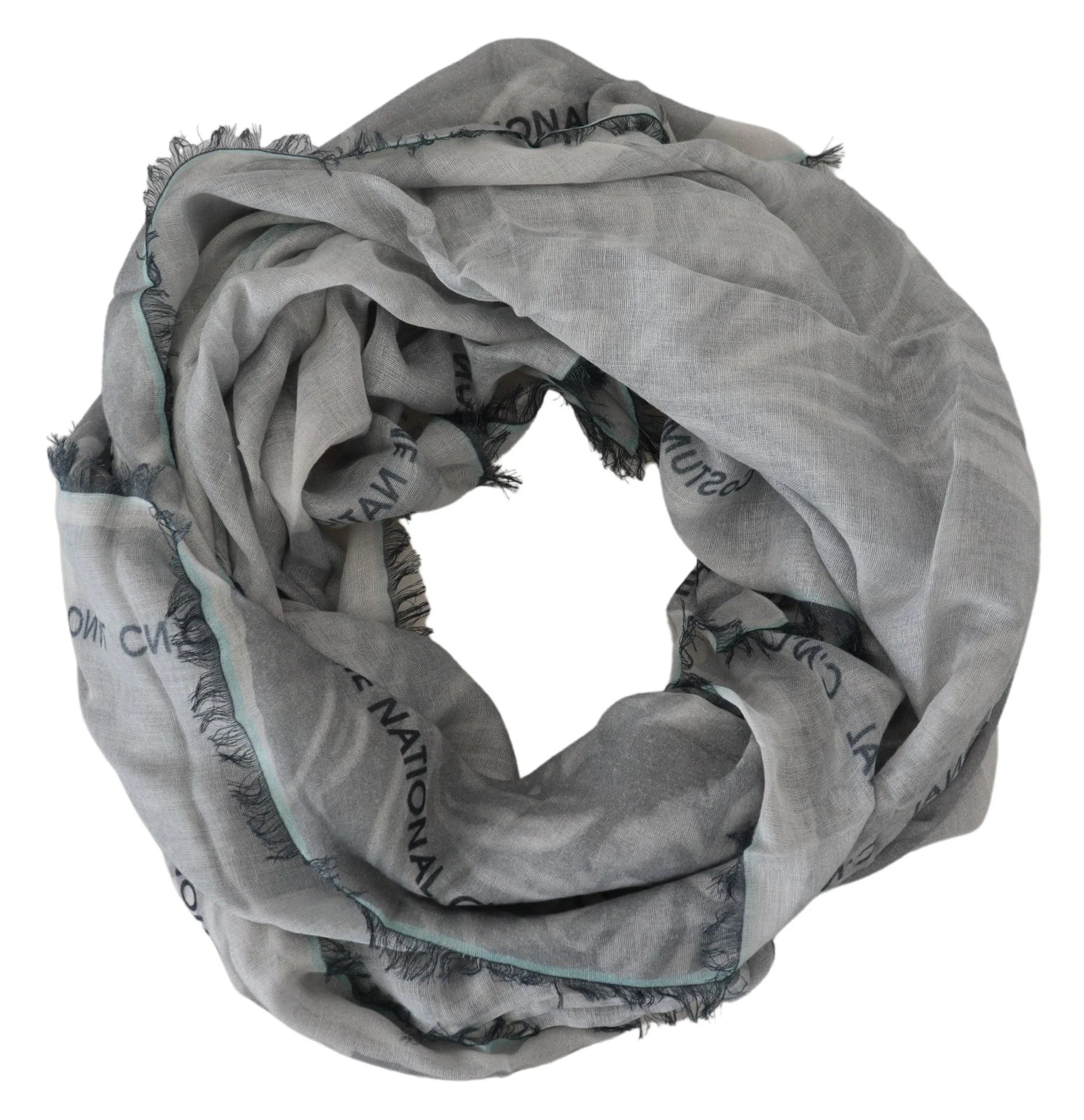 Costume National Gray Print Shawl Foulard Fringes Scarf - Scarves & Shawls