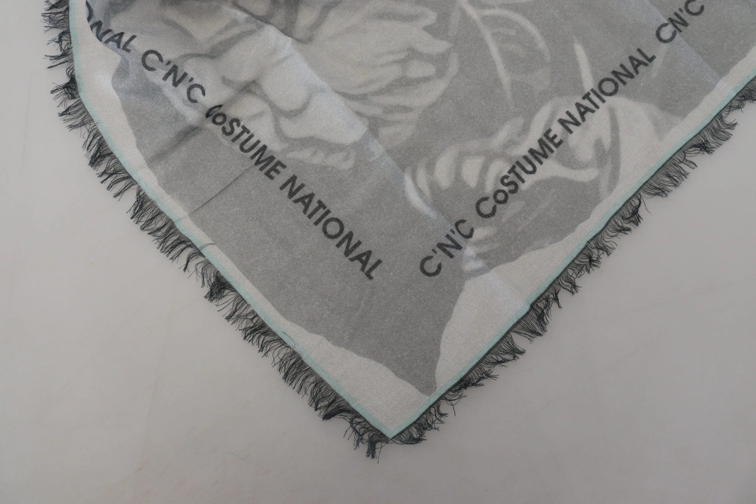 Costume National Gray Print Shawl Foulard Fringes Scarf - Scarves & Shawls