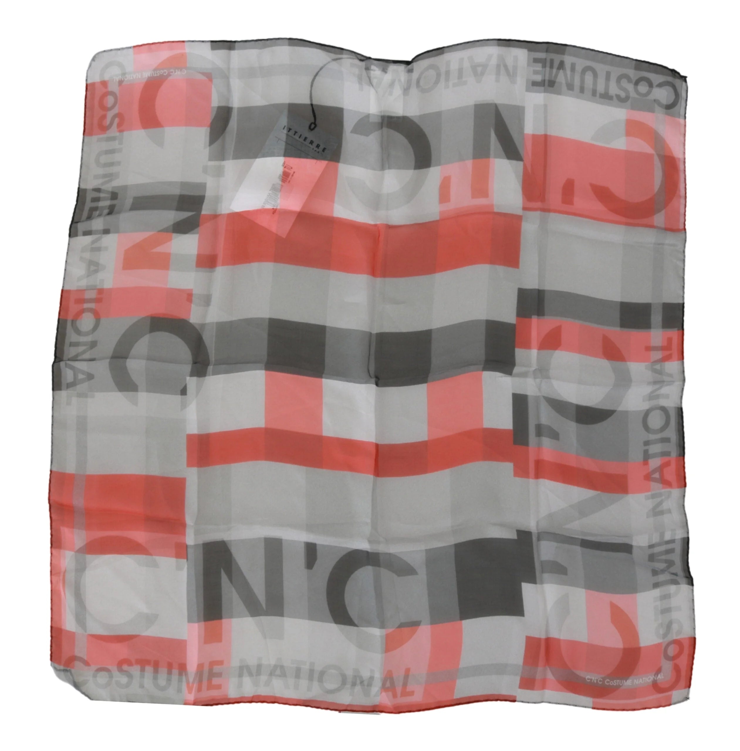 Costume National Gray Red 100% Silk Branded Scarf - Scarves & Shawls