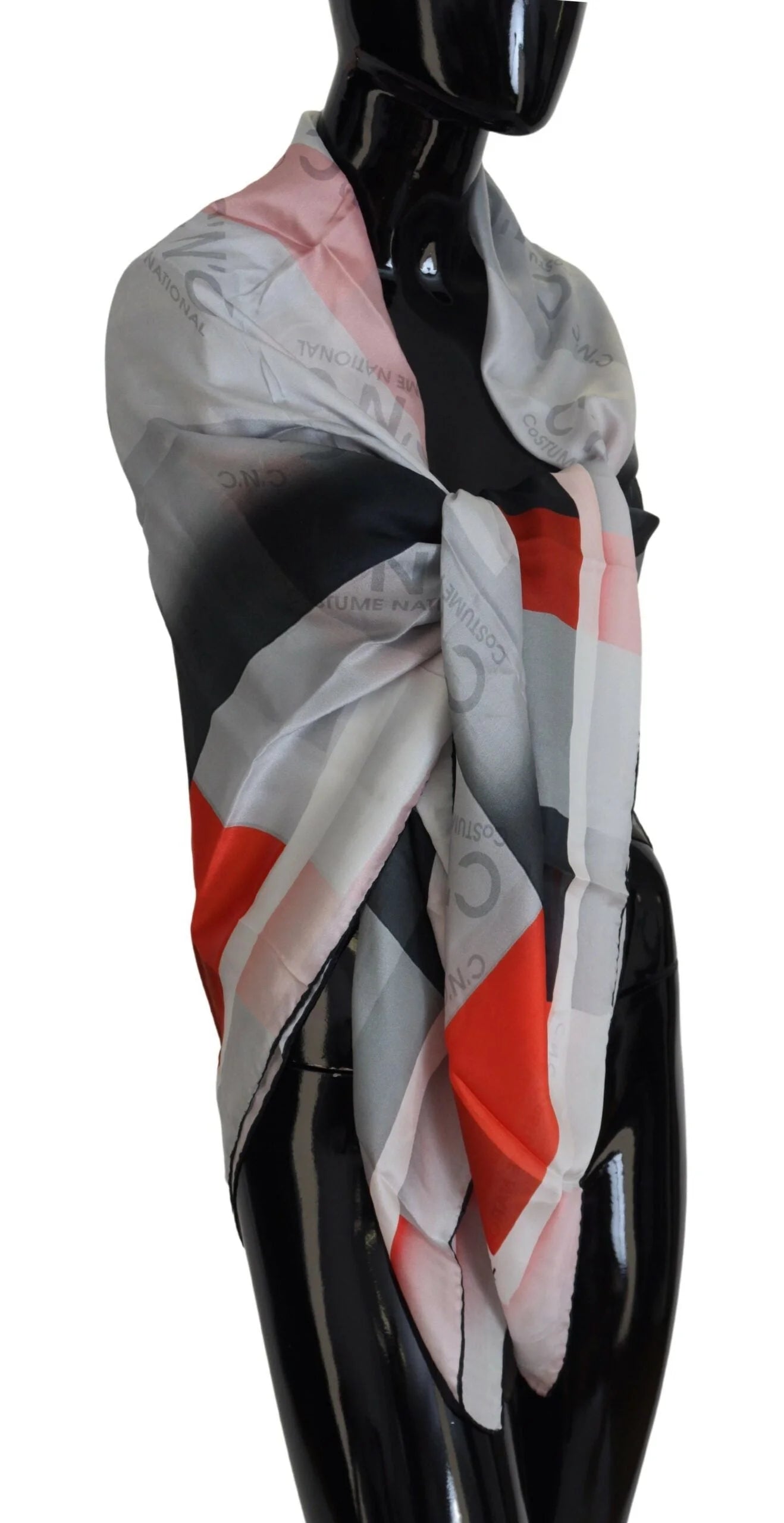 Costume National Gray Red Shawl Foulard Wrap Scarf - Scarves & Shawls
