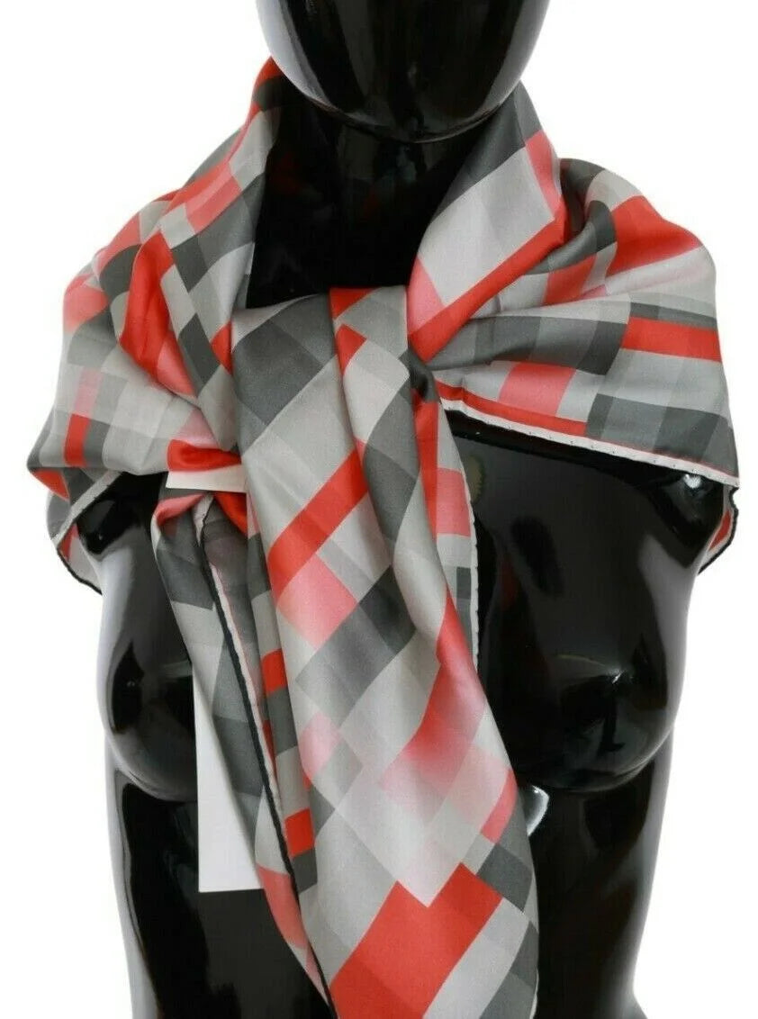 Costume National Gray Red Silk Shawl Foulard Wrap Scarf - Scarves & Shawls