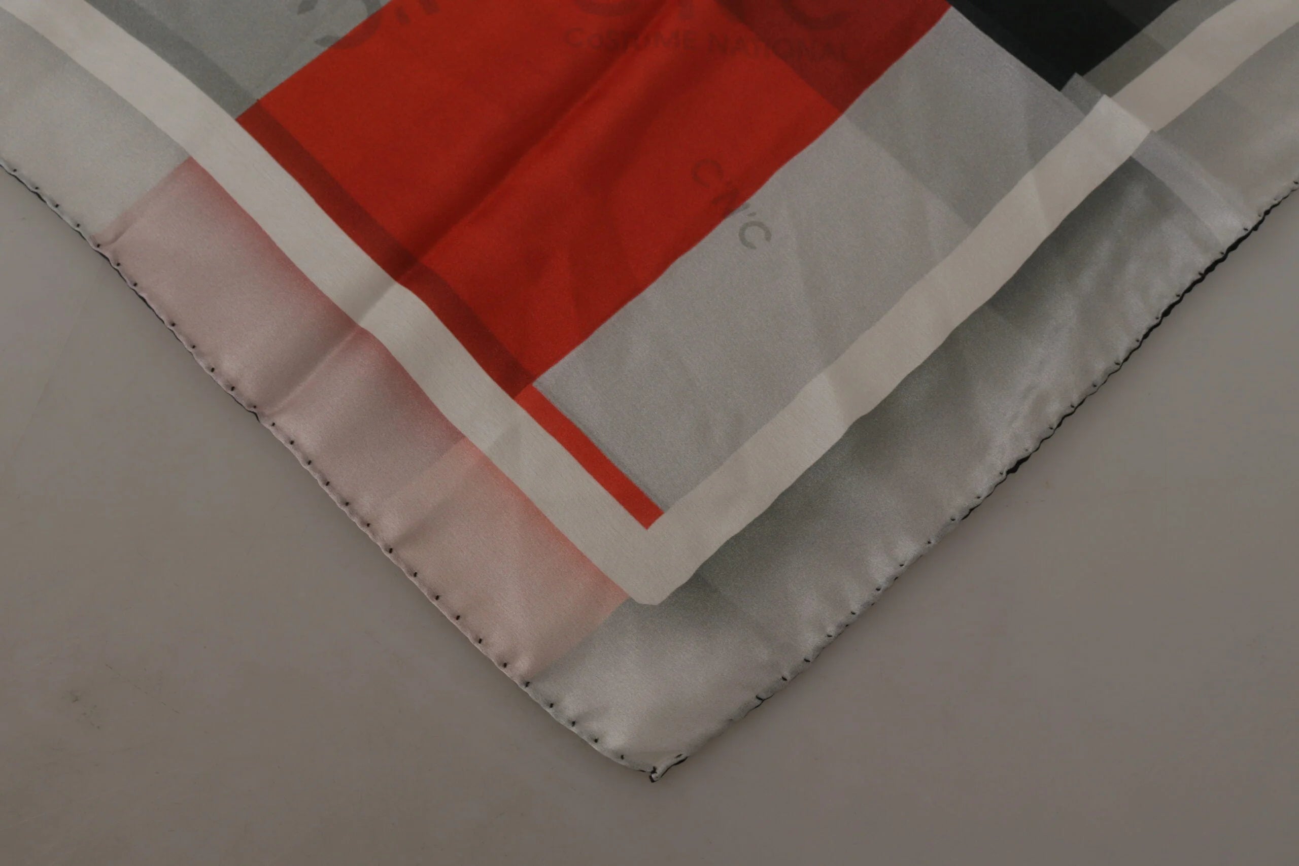 Costume National Gray Red Silk Shawl Foulard Wrap Scarf - Scarves & Shawls