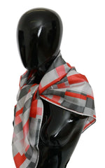 Costume National Gray Red Silk Shawl Foulard Wrap Scarf - Scarves & Shawls