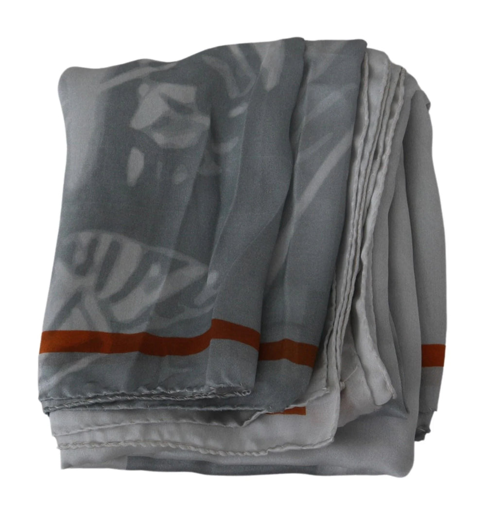 Costume National Gray Red Silk Shawl Foulard Wrap Scarf - Scarves & Shawls