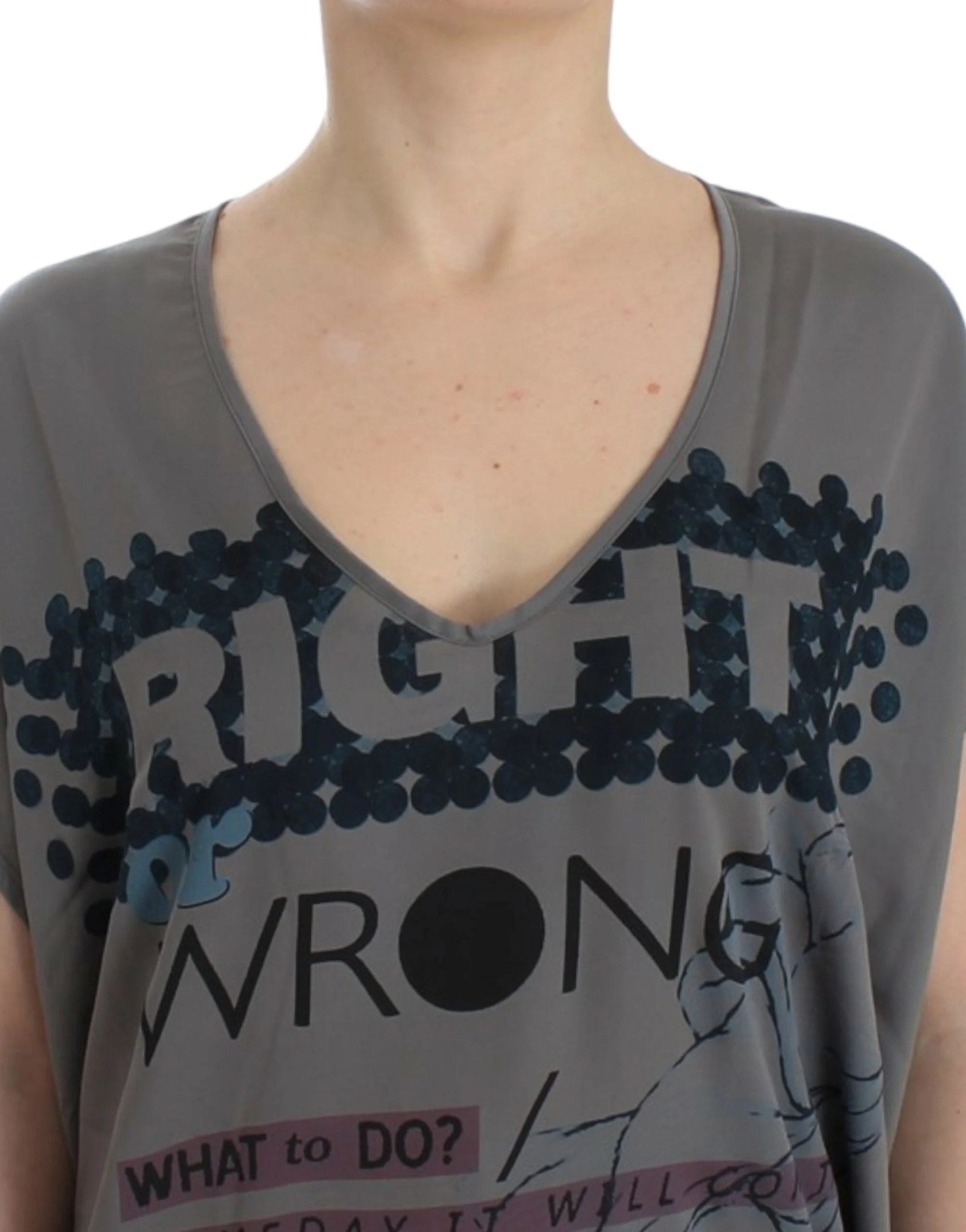 Costume National Gray V-neck long t-shirt - M - T-Shirts