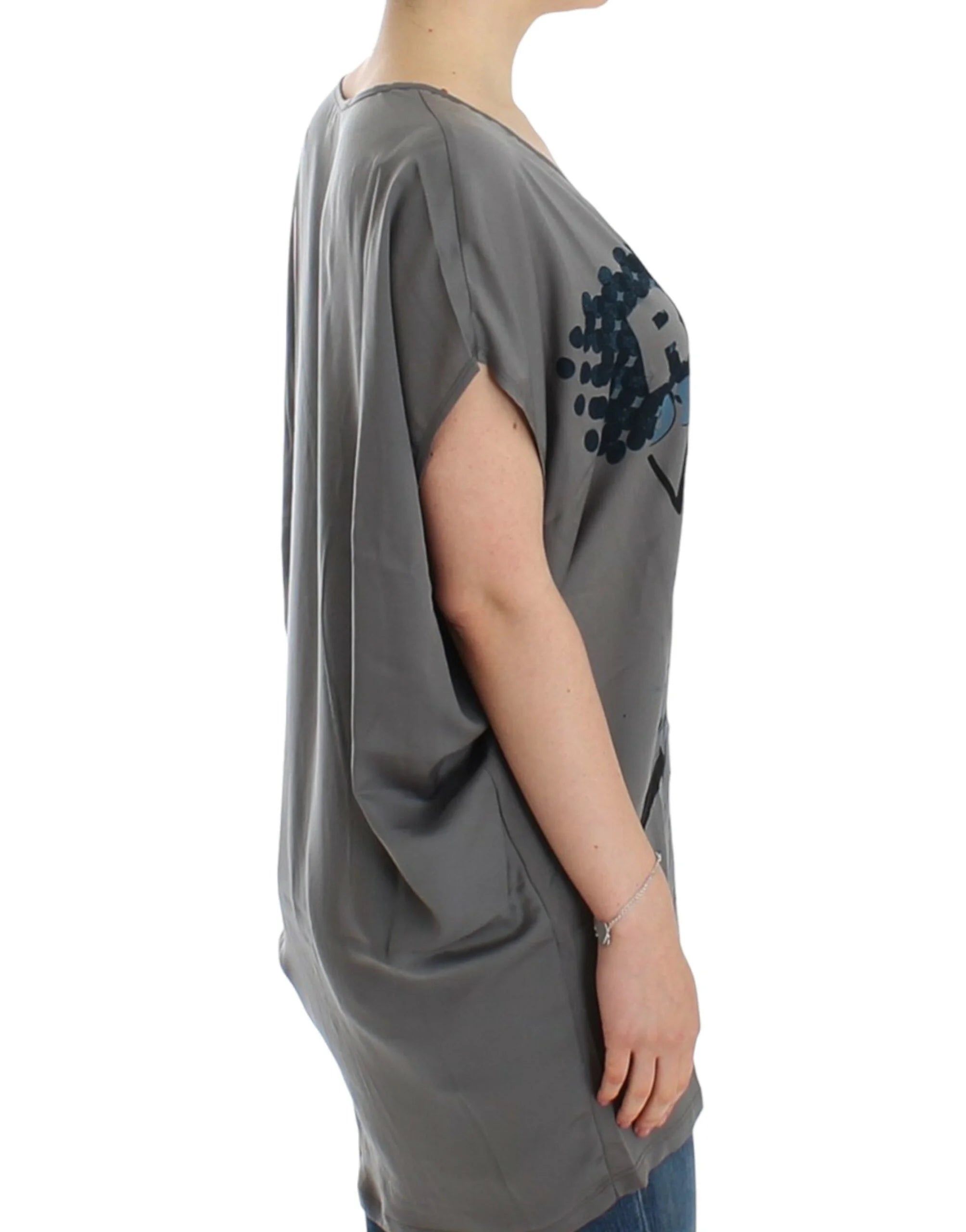 Costume National Gray V-neck long t-shirt - M - T-Shirts