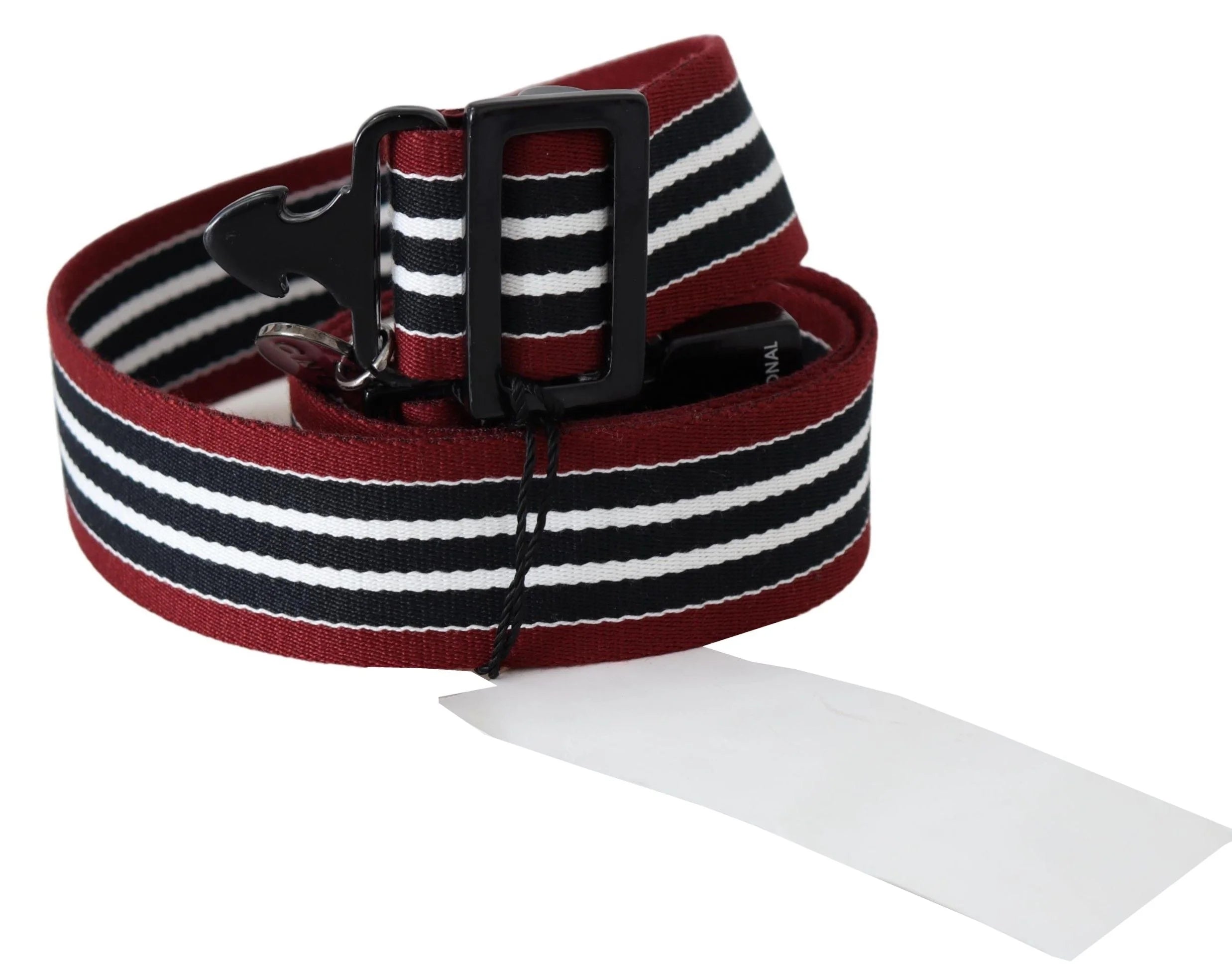 Costume National Maroon Black Stripe Silver Black Buckle Belt - 85 cm / 34 Inches - Belts