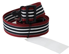 Costume National Maroon Black Stripe Silver Black Buckle Belt - 85 cm / 34 Inches - Belts