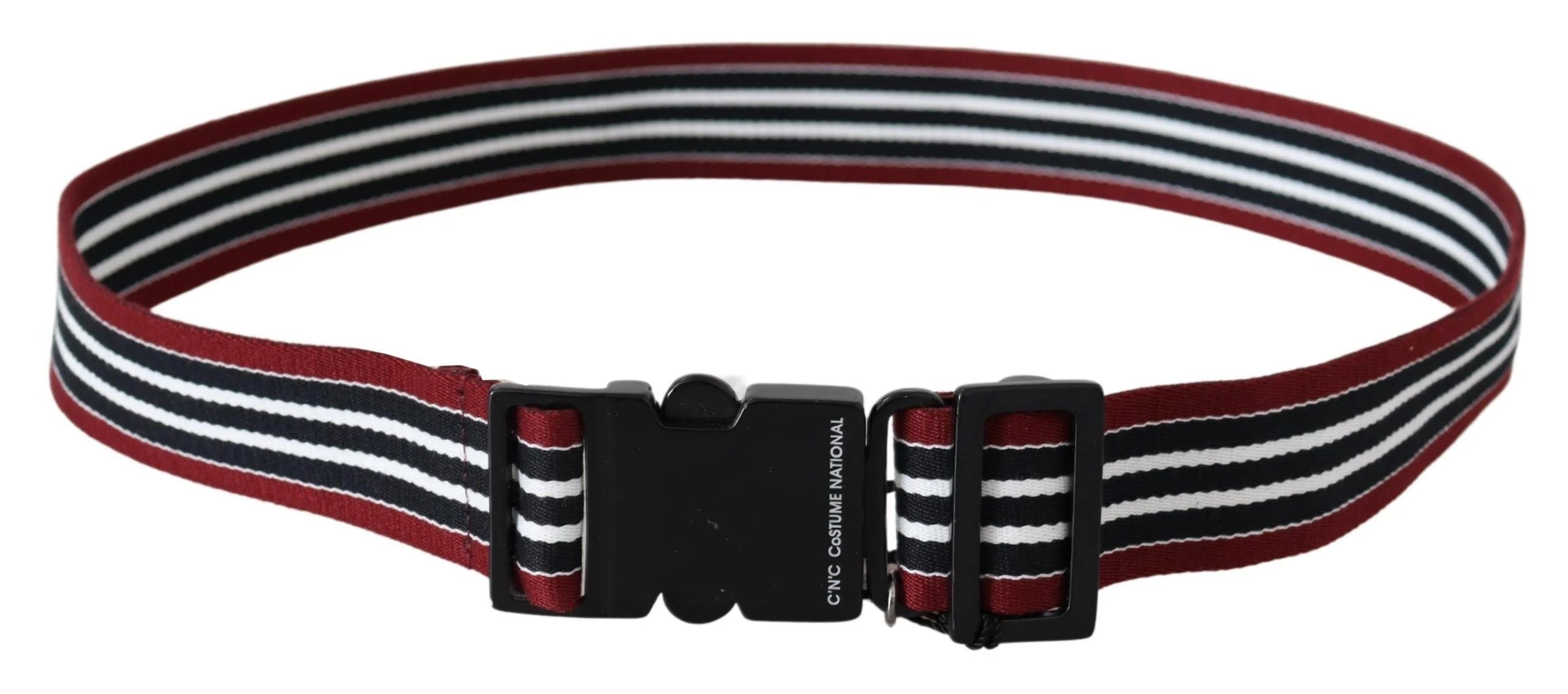 Costume National Maroon Black Stripe Silver Black Buckle Belt - 85 cm / 34 Inches - Belts