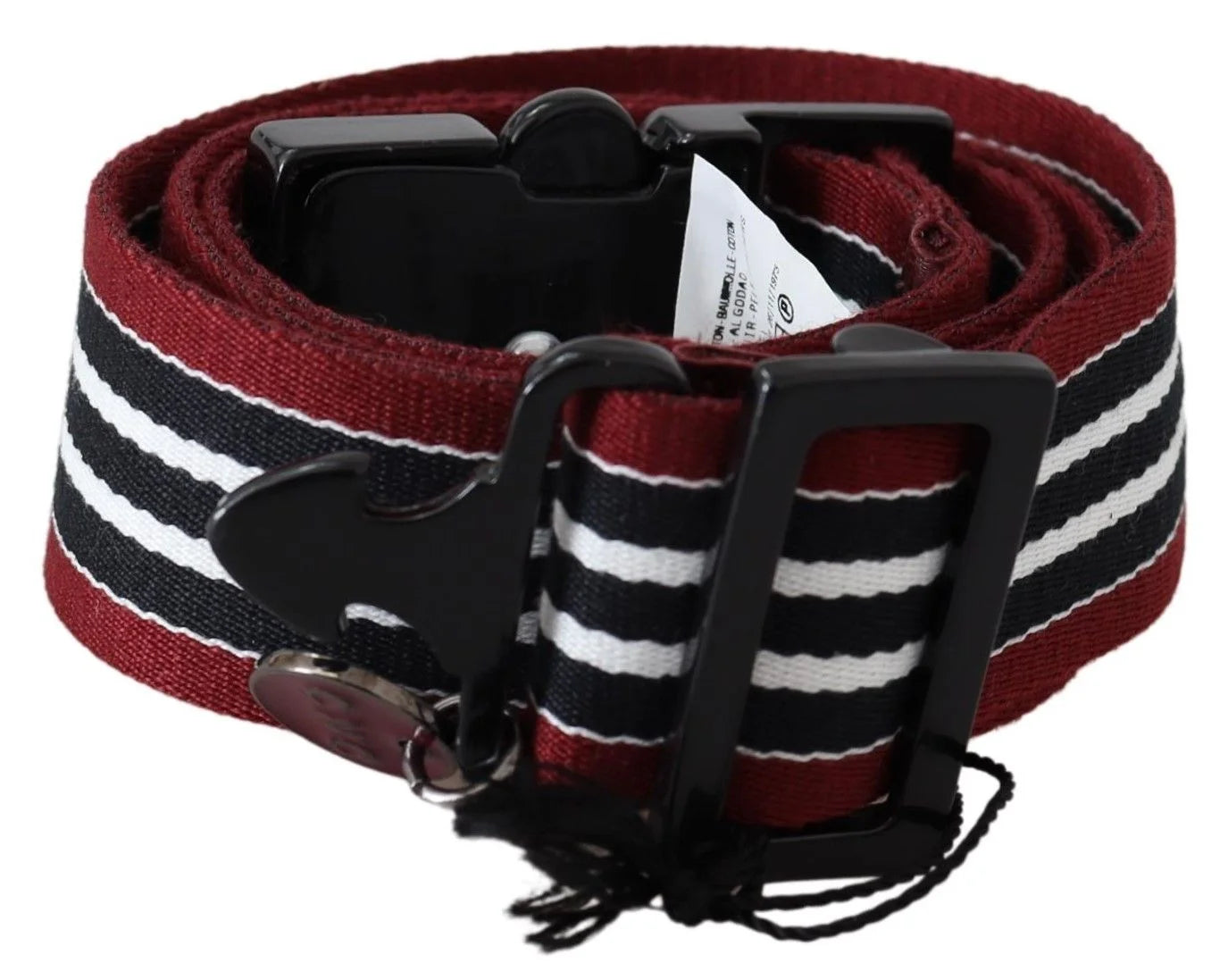 Costume National Maroon Black Stripe Silver Black Buckle Belt - 85 cm / 34 Inches - Belts