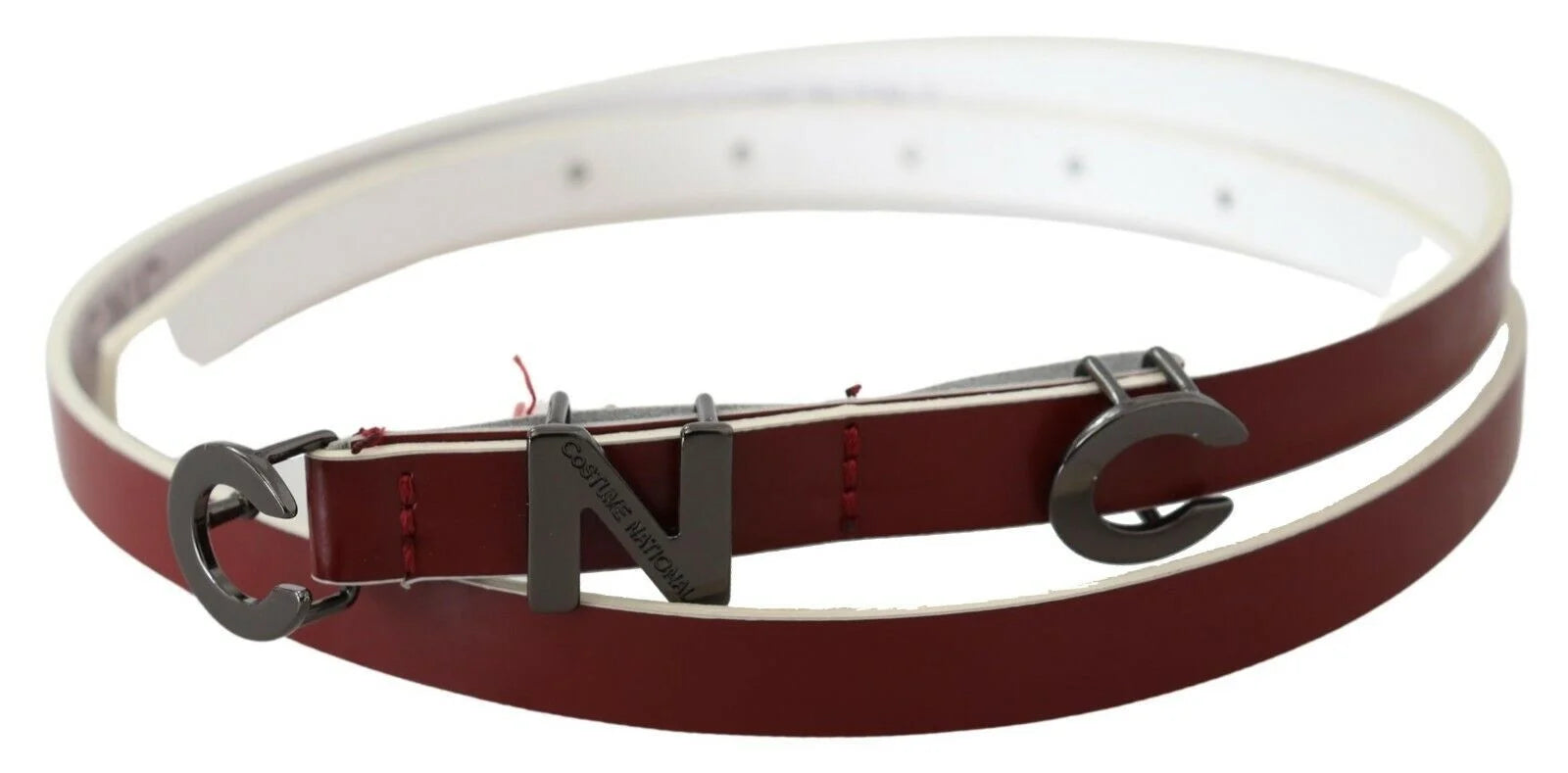 Costume National Maroon Leather Logo Skinny Fashion - 85 cm / 34 Inches - Belts