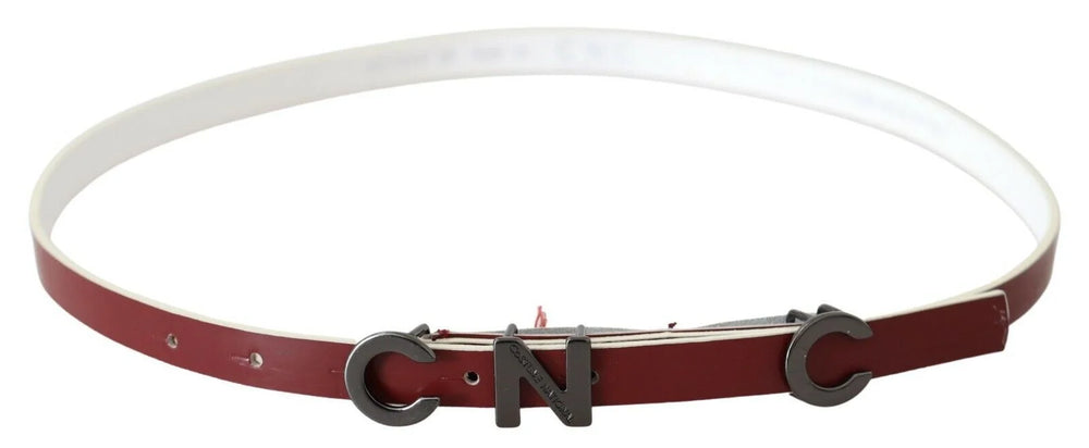 Costume National Maroon Leather Logo Skinny Fashion - 85 cm / 34 Inches - Belts