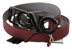Costume National Maroon Skinny Leather Logo Fashion Belt - 100 cm / 40 Inches - Belts