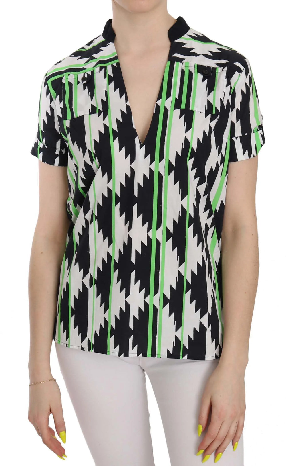 Costume National Multi Color Plunging Top Blouse - IT40|S - Blouses