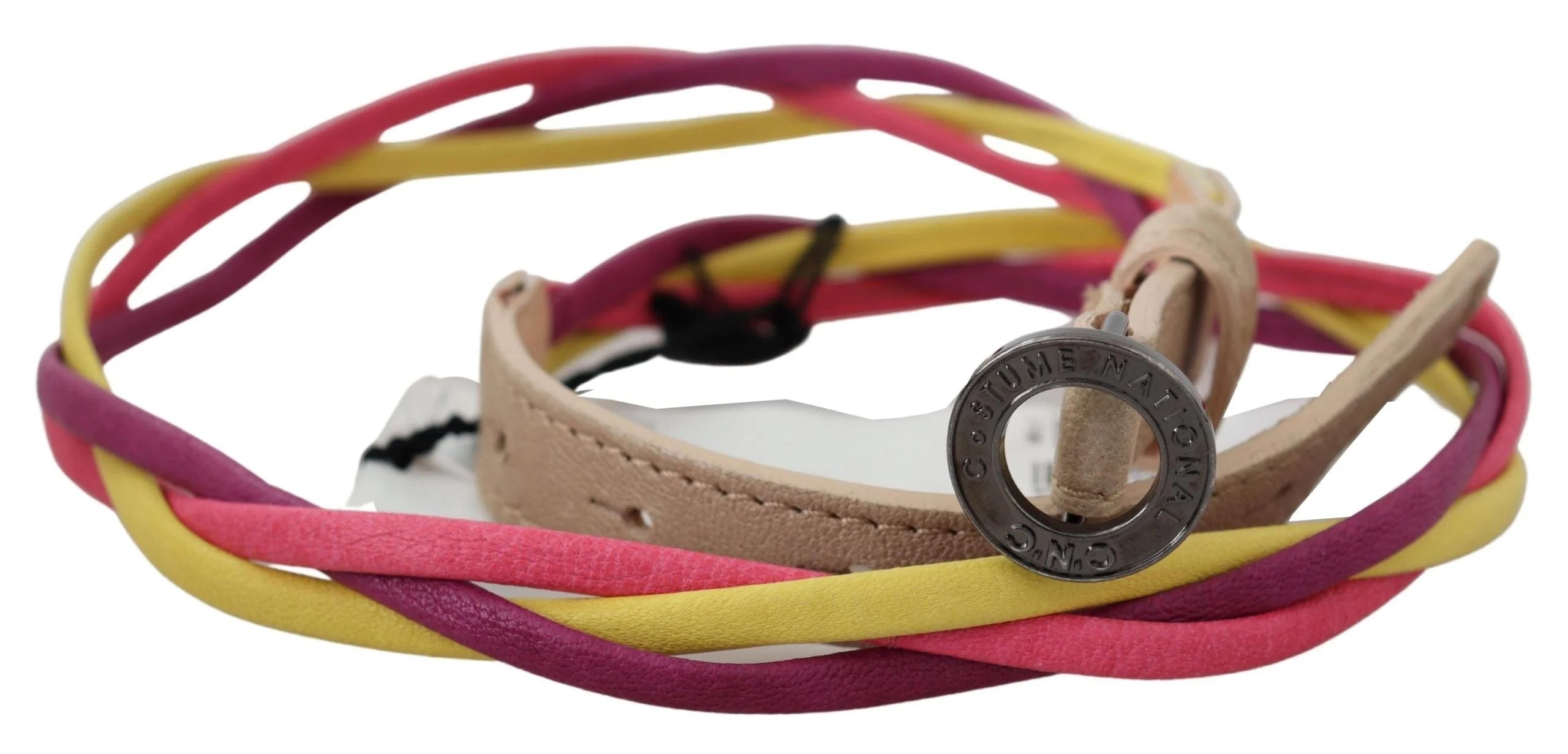Costume National Multicolor Twisted Leather Circle Buckle Belt - 85 cm / 34 Inches - Belts