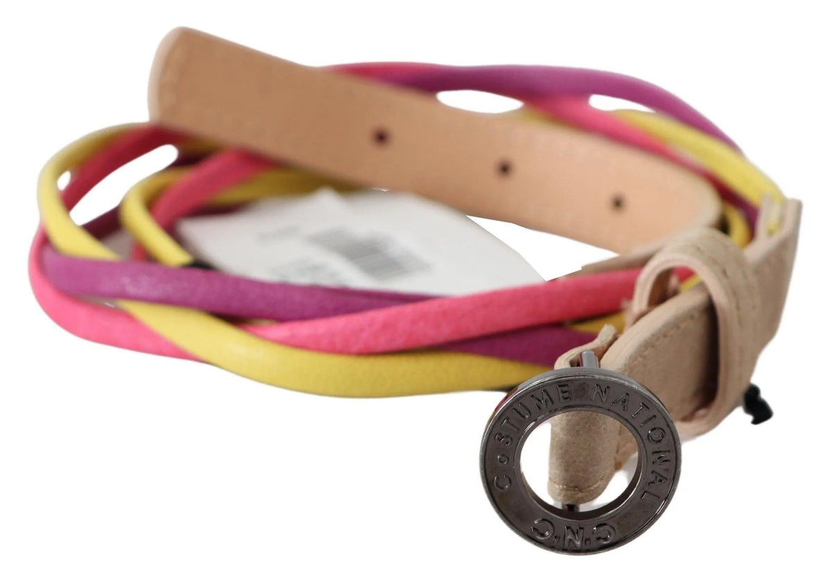Costume National Multicolor Twisted Leather Circle Buckle Belt - 85 cm / 34 Inches - Belts