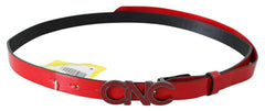 Costume National Red Black Reversible Leather Logo Buckle Belt - 85 cm / 34 Inches - Belts