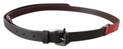 Costume National Red Brown Leather Silver Logo Buckle Waist Belt - 85 cm / 34 Inches - Belts