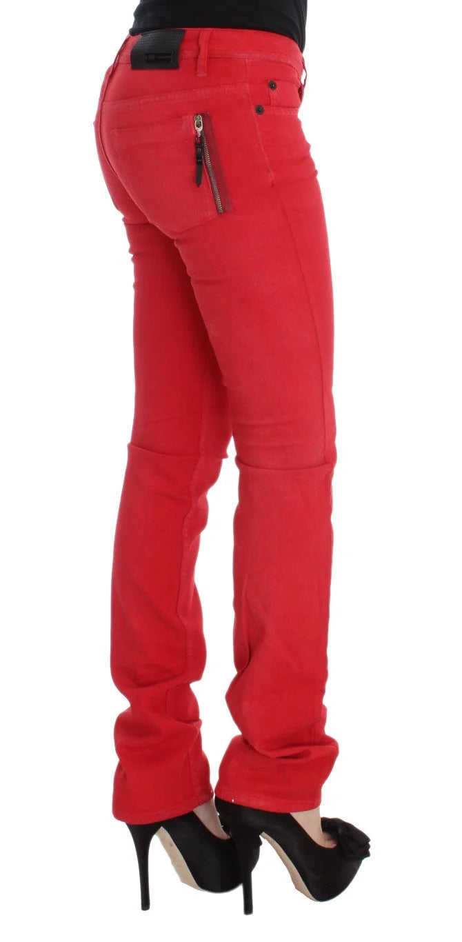 Costume National Red Cotton Blend Super Slim Fit Jeans - Jeans