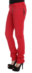 Costume National Red Cotton Blend Super Slim Fit Jeans - Jeans