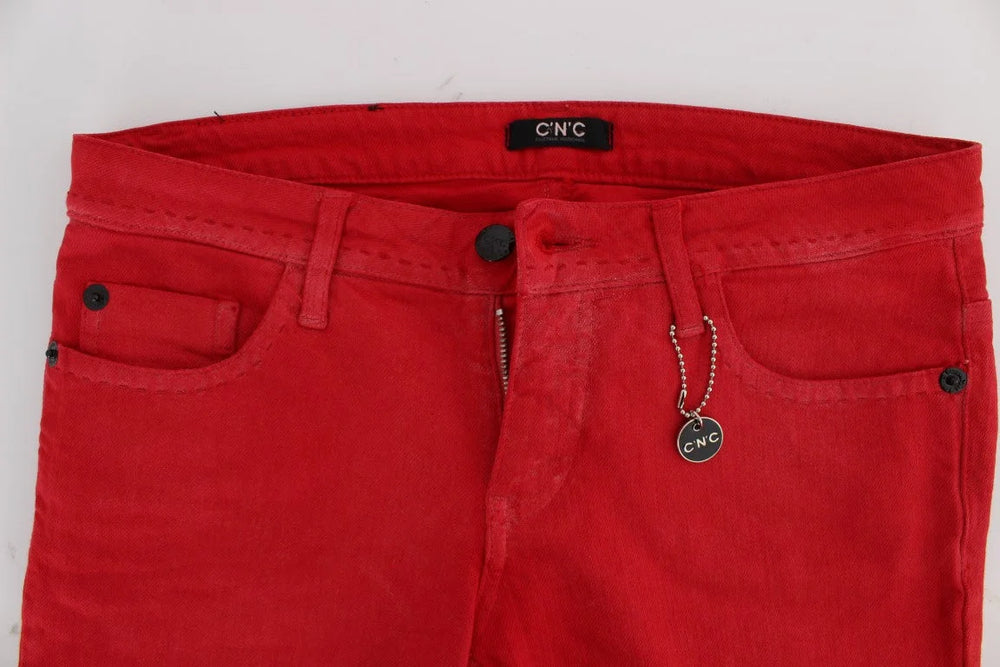 Costume National Red Cotton Blend Super Slim Fit Jeans - Jeans