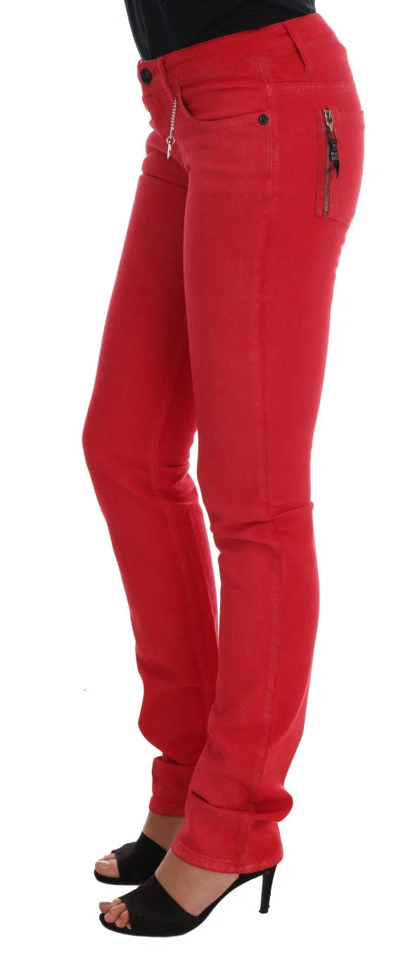 Costume National Red Cotton Stretch Slim Jeans - Jeans