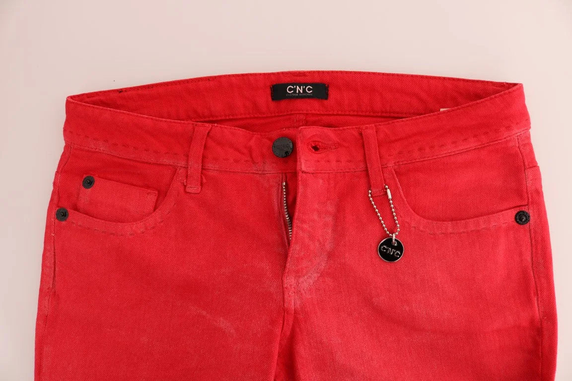 Costume National Red Cotton Stretch Slim Jeans - Jeans