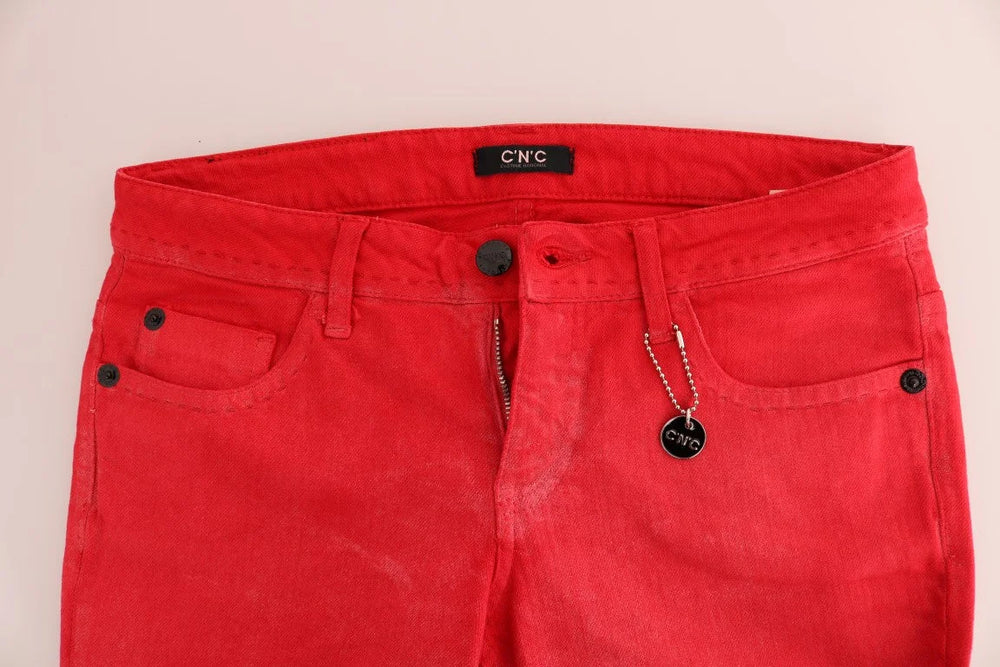 Costume National Red Cotton Stretch Slim Jeans - Jeans