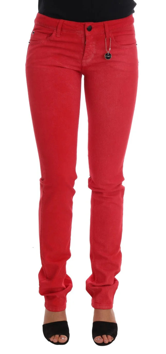 Costume National Red Cotton Stretch Slim Jeans - Jeans