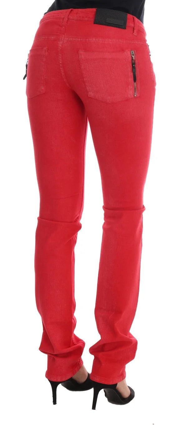 Costume National Red Cotton Stretch Slim Jeans - Jeans