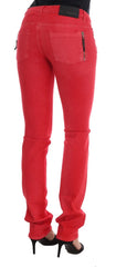 Costume National Red Cotton Stretch Slim Jeans - Jeans