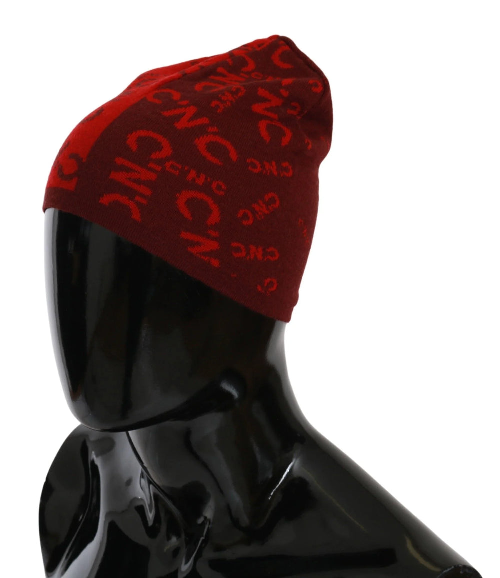 Costume National Red Wool Blend Branded Beanie Hat - Beanies
