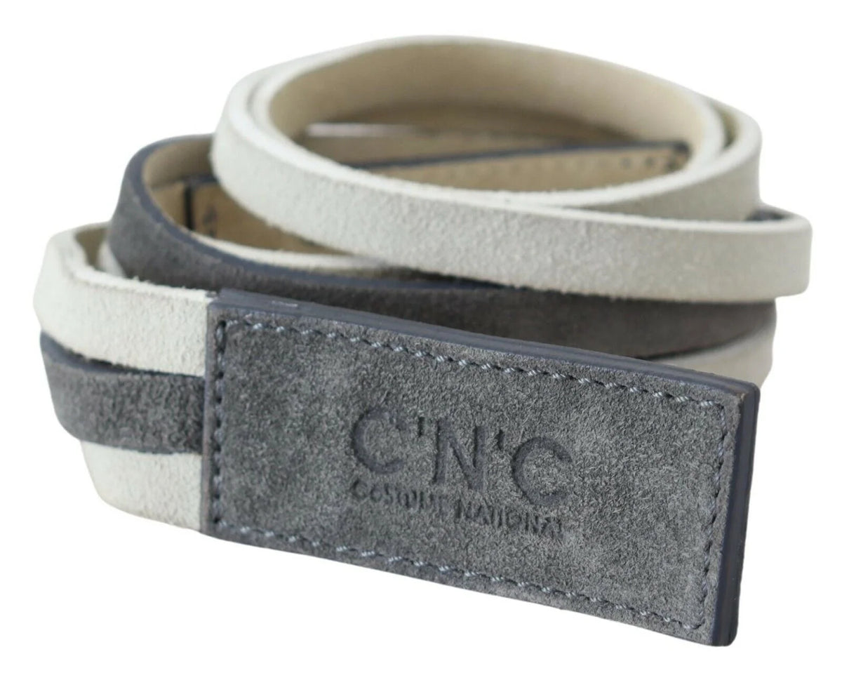 Costume National White Velvet Square Logo Design Waist Belt - 90 cm / 36 Inches - Belts