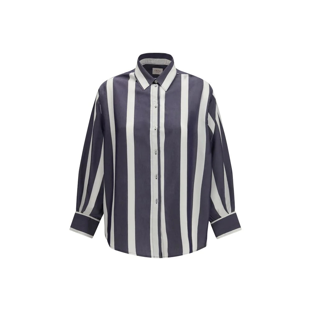 Cruna Blue Viscose Pattern Shirt