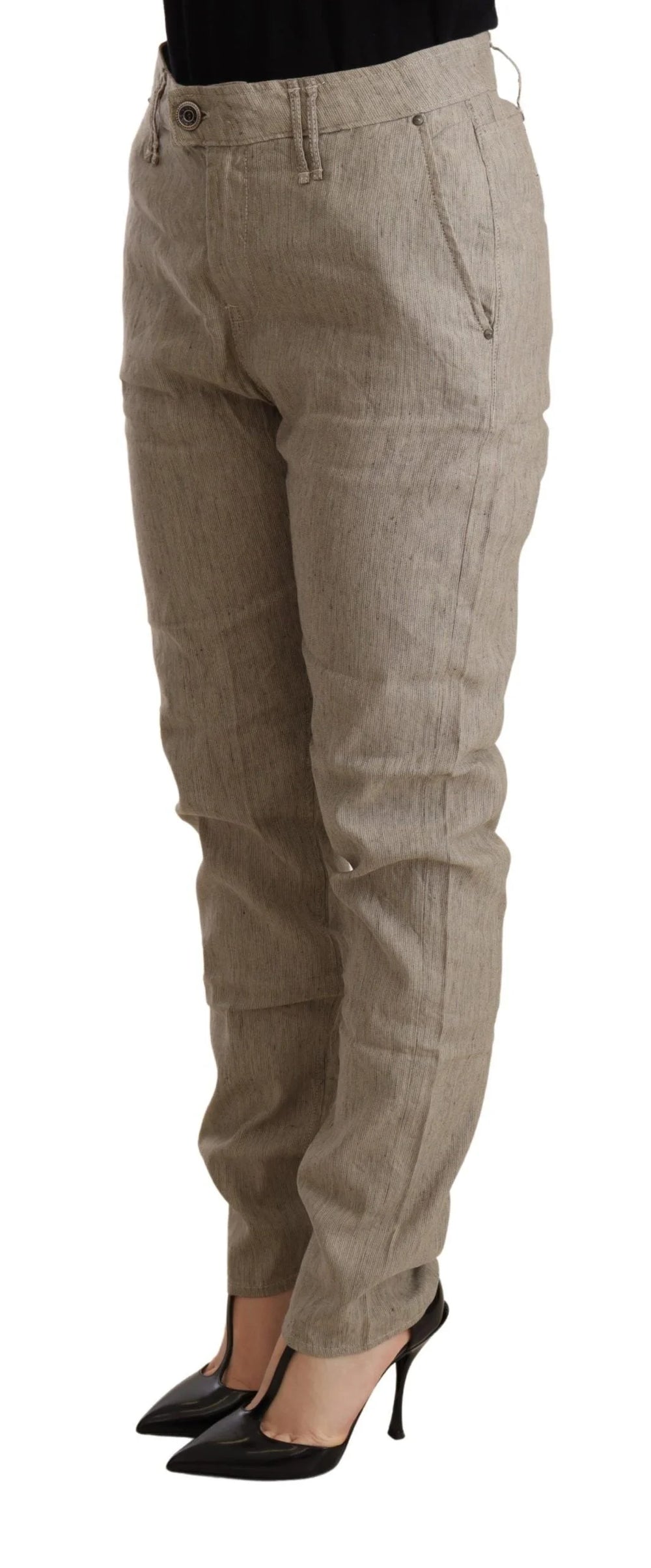 CYCLE Beige Mid Waist Casual Baggy Stretch Trouser - Trousers