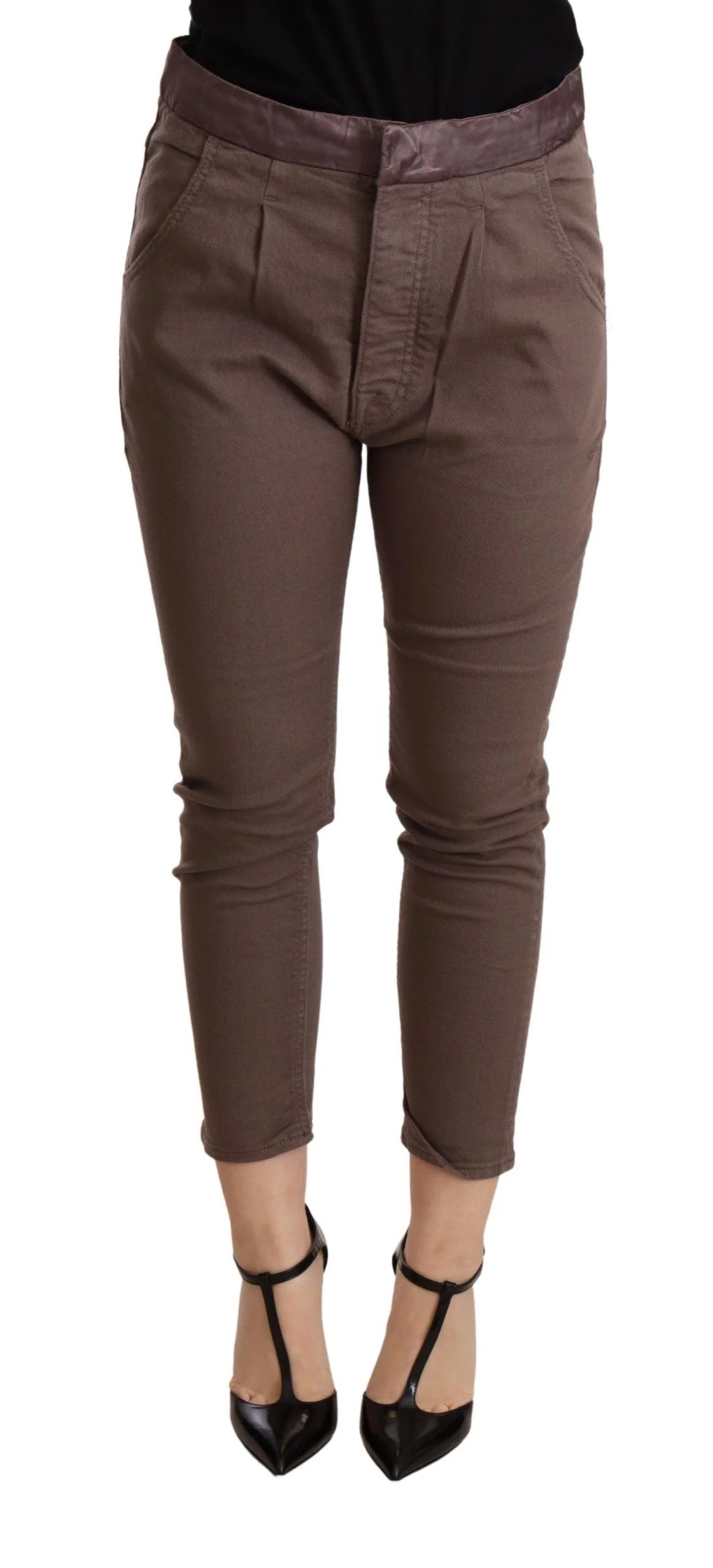 CYCLE Brown Mid Waist Cropped Skinny Stretch Trouser - Trousers