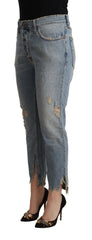 CYCLE Light Blue Distressed Mid Waist Cropped Denim Jeans - W34 - Jeans