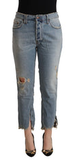 CYCLE Light Blue Distressed Mid Waist Cropped Denim Jeans - W34 - Jeans